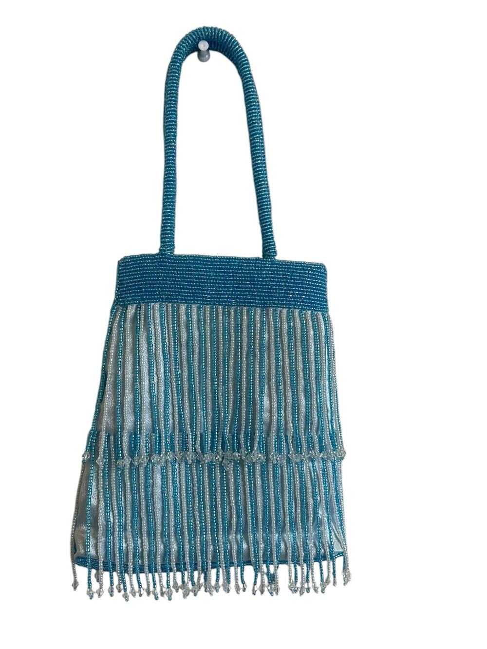 Vintage Cabala Beaded Fringe Handbag – Turquoise Blue & Silver